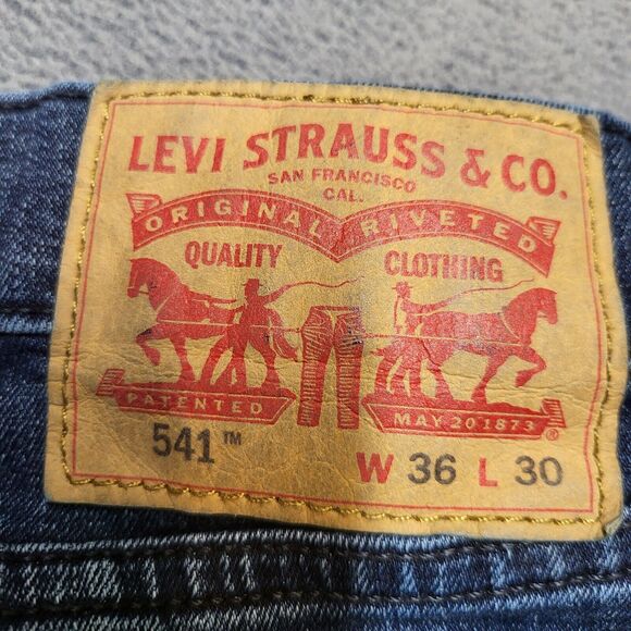 Levis 541 Jeans Mens 36x29 Blue Straight Leg Blue Denim Distressed - Picture 3 of 10